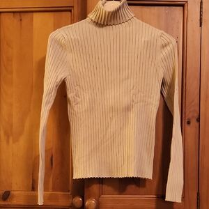 Beige Ribbed Turtleneck Sweater